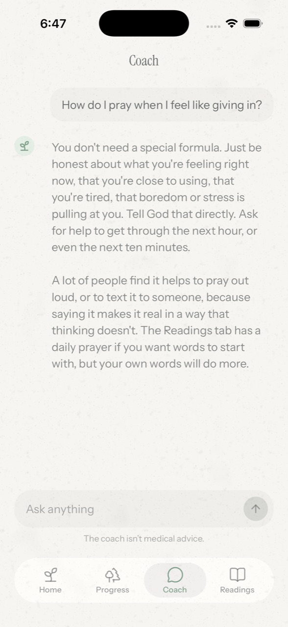 The coach answering how to pray when you feel like giving in